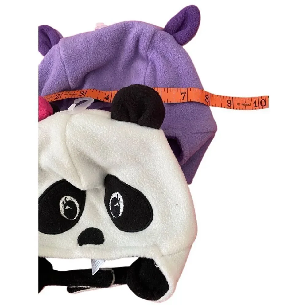 Lot of 2 Nwt Baby Cat Panda Winter Hats 0 to 12 Months Ear Flaps Infant Fleece C